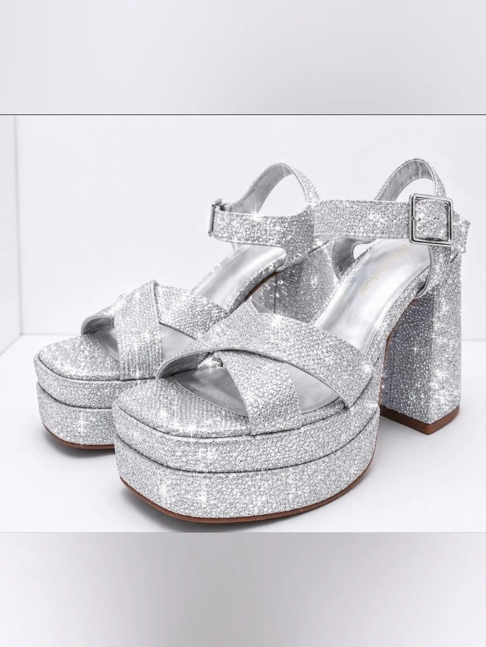 Silver Glitter Platform Sandals - Women